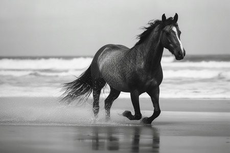 扁平简约跑步图海滩奔跑的马背景