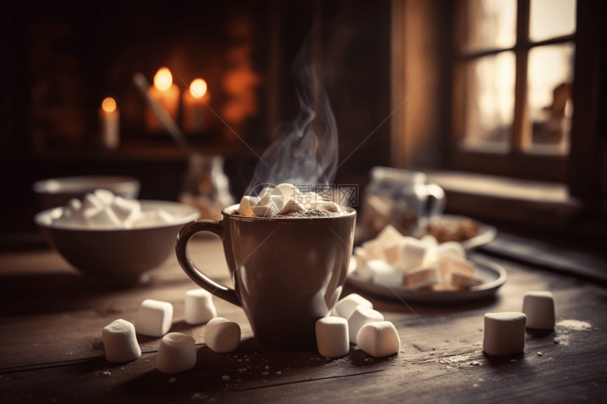乡村小屋与热巧克力图片