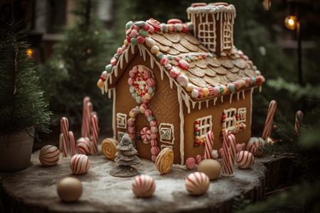 糖果甘蔗圣诞节美味的甘蔗姜饼屋背景