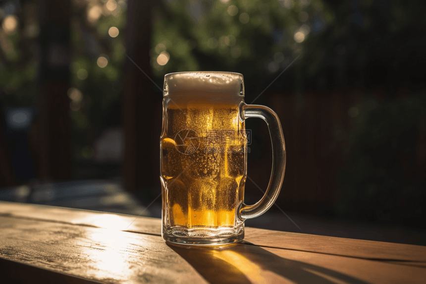 阳光灿烂的户外啤酒杯图片