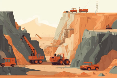 石矿大型机器运输矿石插画
