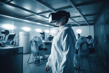 体验设计使用VR眼镜的医生背景