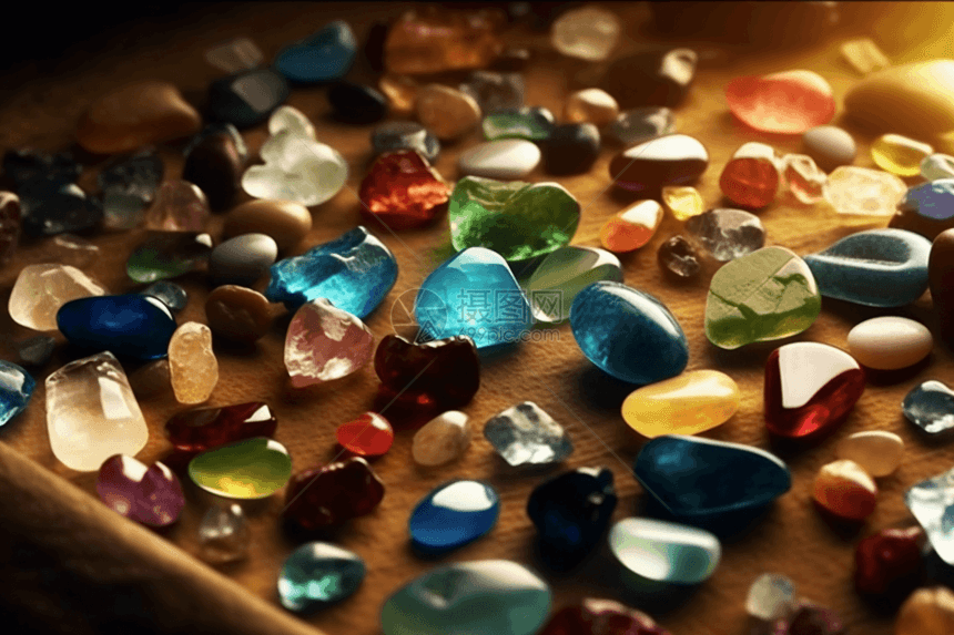 桌面上的彩色宝石图片