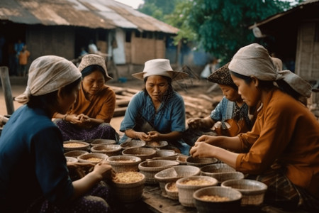 工作的妇女农村里的妇女工作中背景