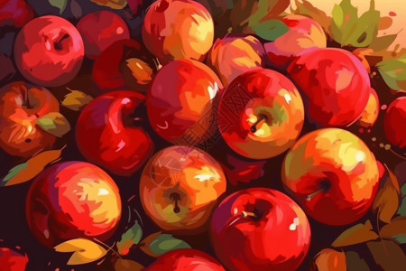 一堆苹果新鲜红苹果特写插画