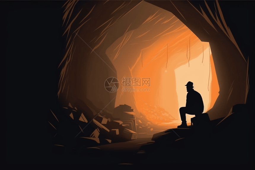 矿工坐在矿洞里图片