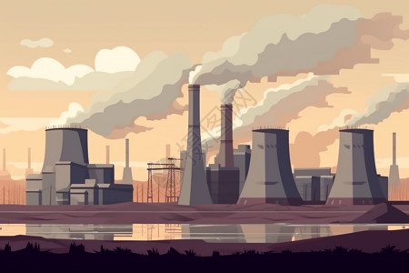 煤炭污染煤炭发电厂插画