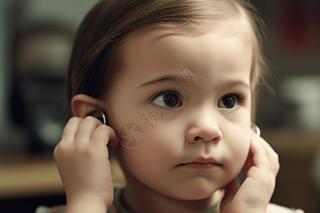 听力检查戴上耳机测试听力的孩子背景