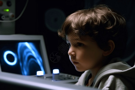 男孩正在检查超声心电图高清图片