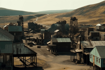 城镇建设采煤建设的煤矿小镇插画