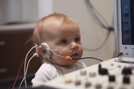 电极测试听力的幼儿高清图片