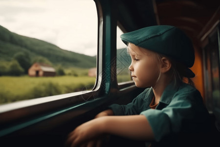 坐火车孩子一个坐火车的小旅行者人像背景