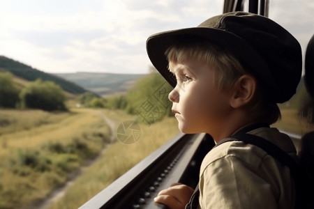 坐火车孩子坐火车的小旅行者人像背景