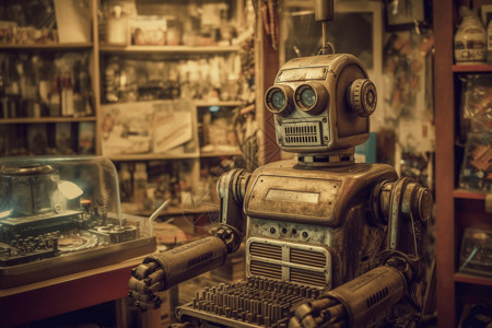 怀旧店铺素材被收藏的复古机器人背景