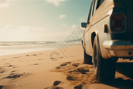 汽车停在沙滩上背景图片