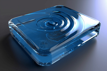 电脑带有半透明的蓝色盖子和旋转的信号波的蓝牙模块高清图片