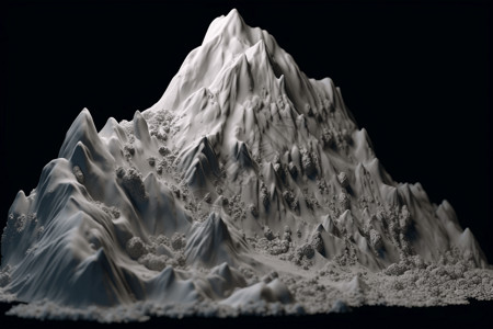 陶艺泥塑山上雪崩的3D黏土模型设计图片