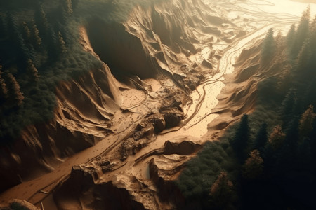 河流峡谷滑坡在粘土地形上造成破坏设计图片