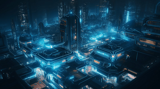 科幻风格未来城市鸟瞰图背景图片