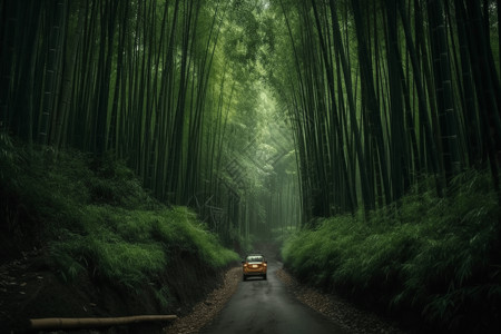 汽车林间道路上行驶图片