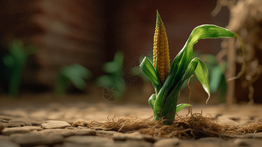 一株玉米转基因玉米的3D黏土模型设计图片