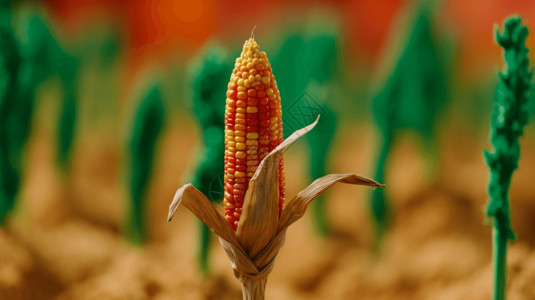 一株玉米转基因玉米的黏土模型设计图片
