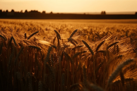 金色日落收获小麦场景图片