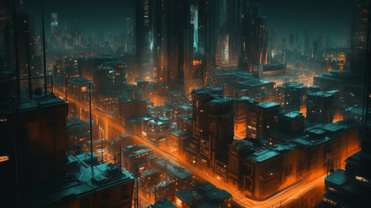 赛博城市未来派城市3D概念图设计图片