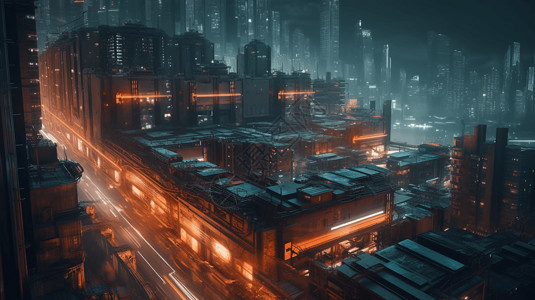 赛博朋克城市未来派城市背景图片