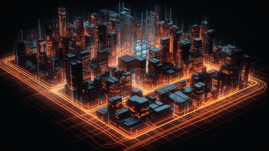 未来主义的城市3D概念图图片