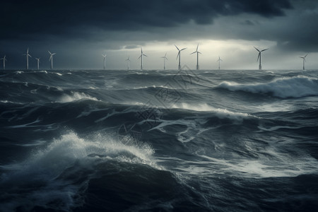 海浪中的风车图片
