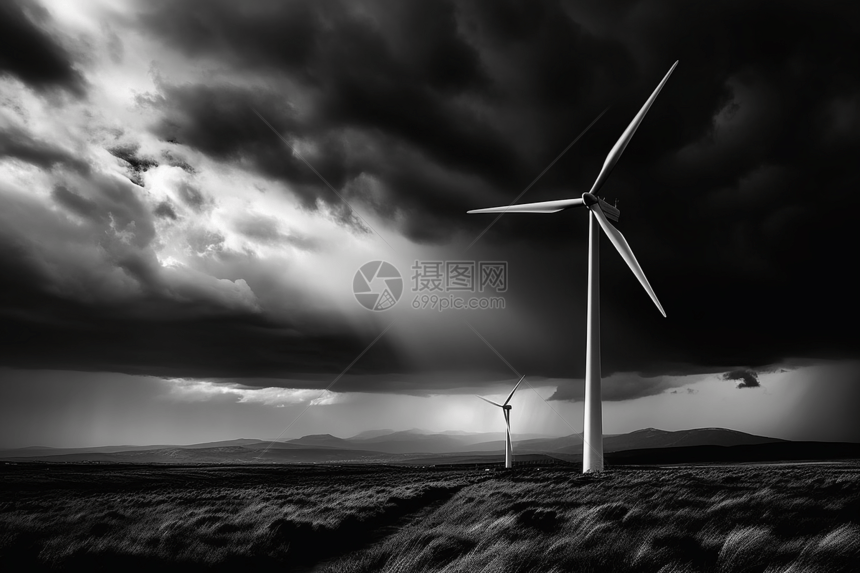 风力涡轮机黑白图片图片