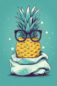 眼镜布拟人化菠萝插画
