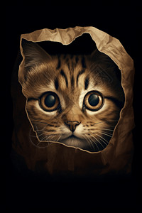 垃圾桶里猫小猫从纸袋里窥视设计图片