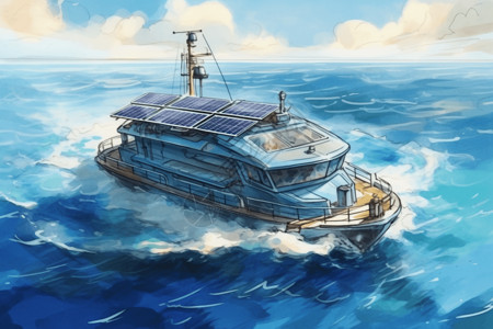 太阳能船的水彩画图片