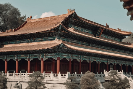 文青橙青色调的历史古文化建筑背景