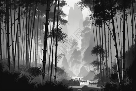 中国竹林画背景图片