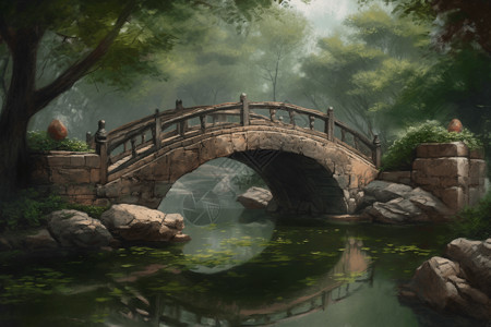 一座中式的石桥图片