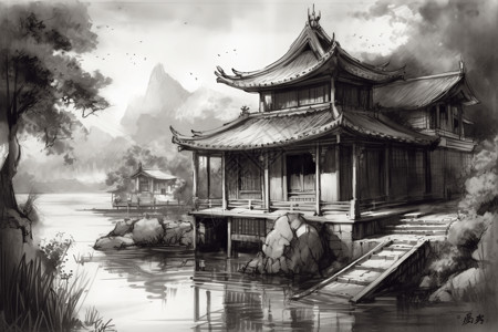 中式茶馆建筑图片