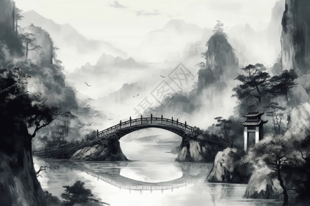 中式水墨风景图图片