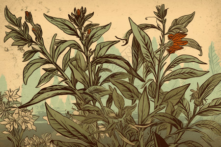 中草药种植的插图背景图片
