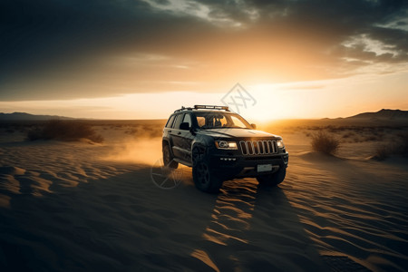 沙漠中的SUV图图片