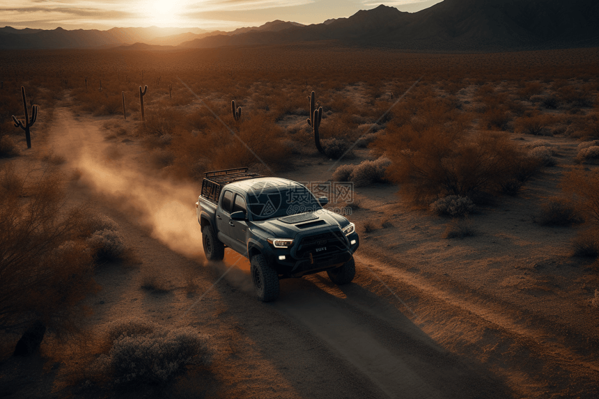 穿梭沙漠中的越野车图片