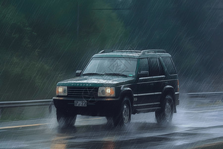 雨天纽约交通在雨天行驶的SUV创意插图插画