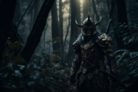 黑暗森林中的奇幻动漫战士背景图片