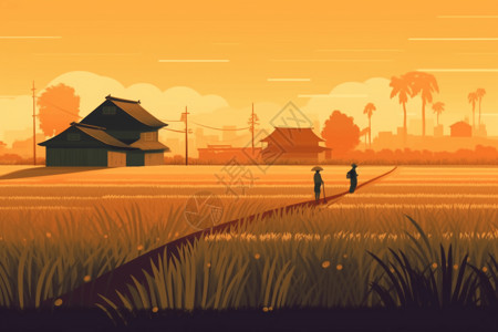农民在稻田中工作高清图片