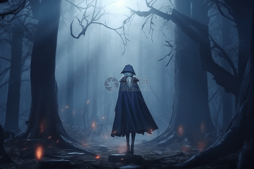 闹鬼森林里的动漫女巫插图图片