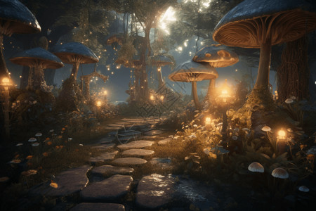 梦幻魔法光效神秘迷人的森林背景