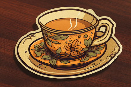 辣木茶桌子上的茶水插画