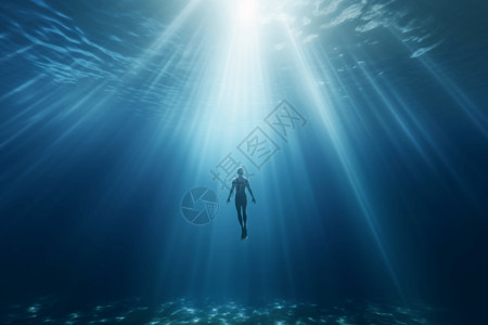 自由潜水员在海洋深处创意插图图片